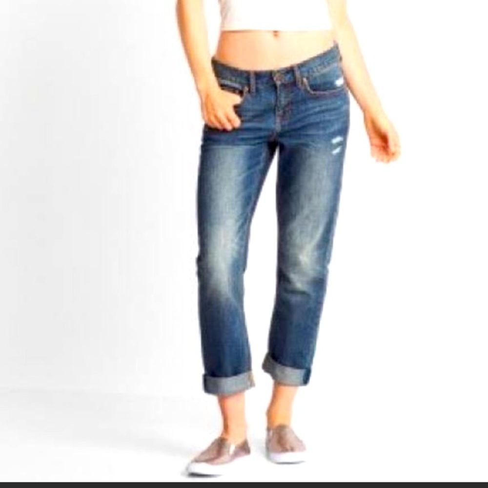 Aeropostale Boyfriend medium wash distressed mid rise relaxed baggy ankle jean 4
